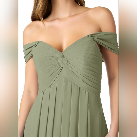 Azazie Kaitlynn Matcha Empire Ruched Chiffon Convertible Dress, Pistachio A8 - Picture 2 of 11